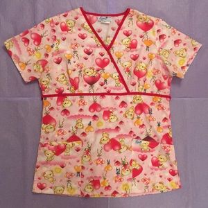 Liana Bears Hearts Balloons Scrub Top Size Small